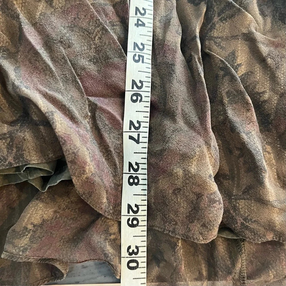 Peruvian Connection Olive Green and Brown Floral Silk Chiffon Skirt Size 6 - Picture 5 of 7